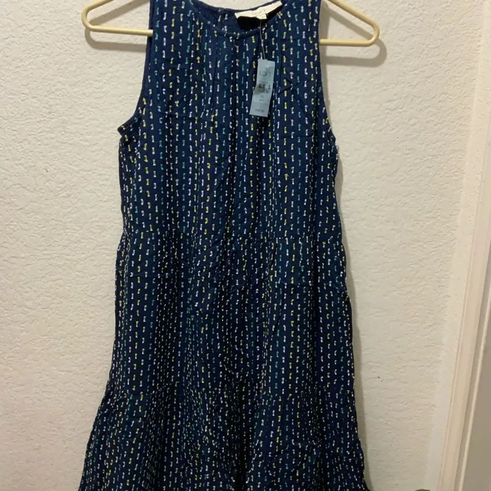 New Loft Blue Tiered Sleeveless Dress XS Lightweight